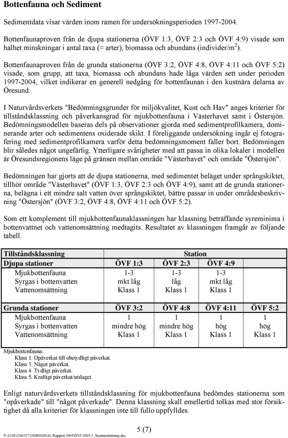 Bottenfaunaproven från de grunda stationerna (ÖVF 3:2, ÖVF 4:8, ÖVF 4:11 och ÖVF 5:2) visade, som grupp, att taxa, biomassa och abundans hade låga värden sett under perioden 1997-2004, vilket