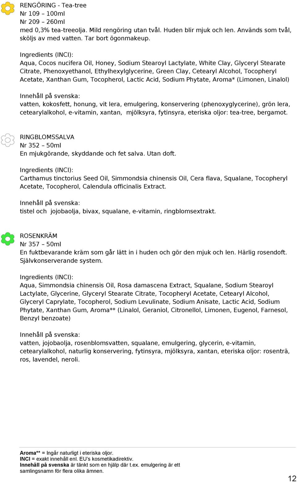 Tocopherol, Lactic Acid, Sodium Phytate, Aroma* (Limonen, Linalol) vatten, kokosfett, honung, vit lera, emulgering, konservering (phenoxyglycerine), grön lera, cetearylalkohol, e-vitamin, xantan,