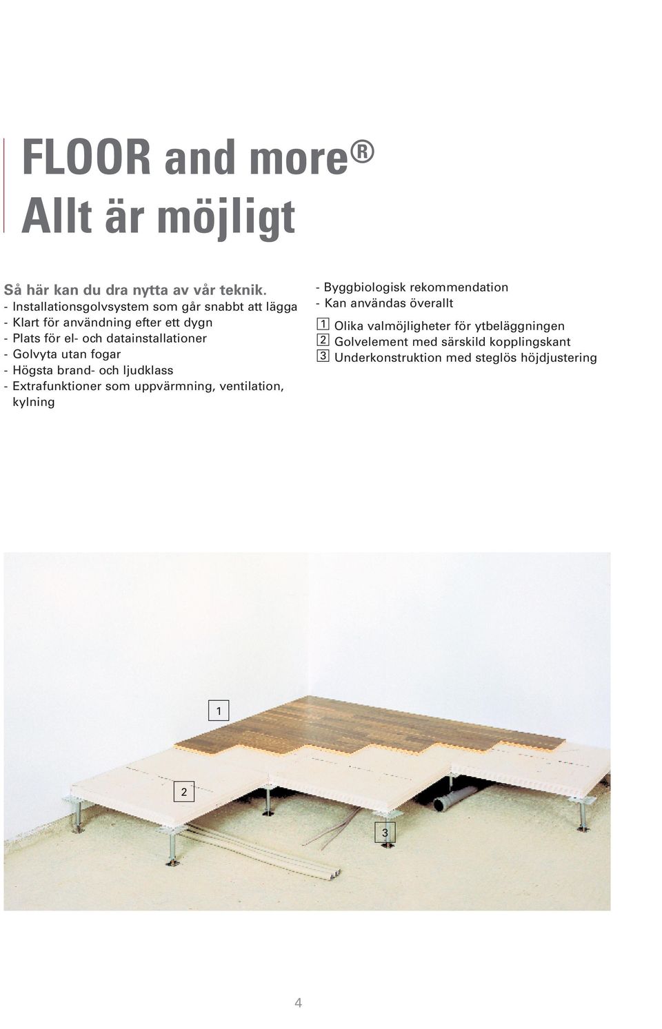 datainstallationer - Golvyta utan fogar - Högsta brand- och ljudklass - Extrafunktioner som uppvärmning, ventilation,