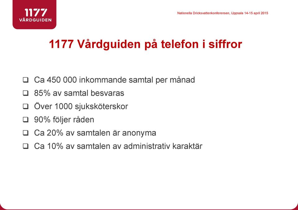 Över 1000 sjuksköterskor 90% följer råden Ca 20% av