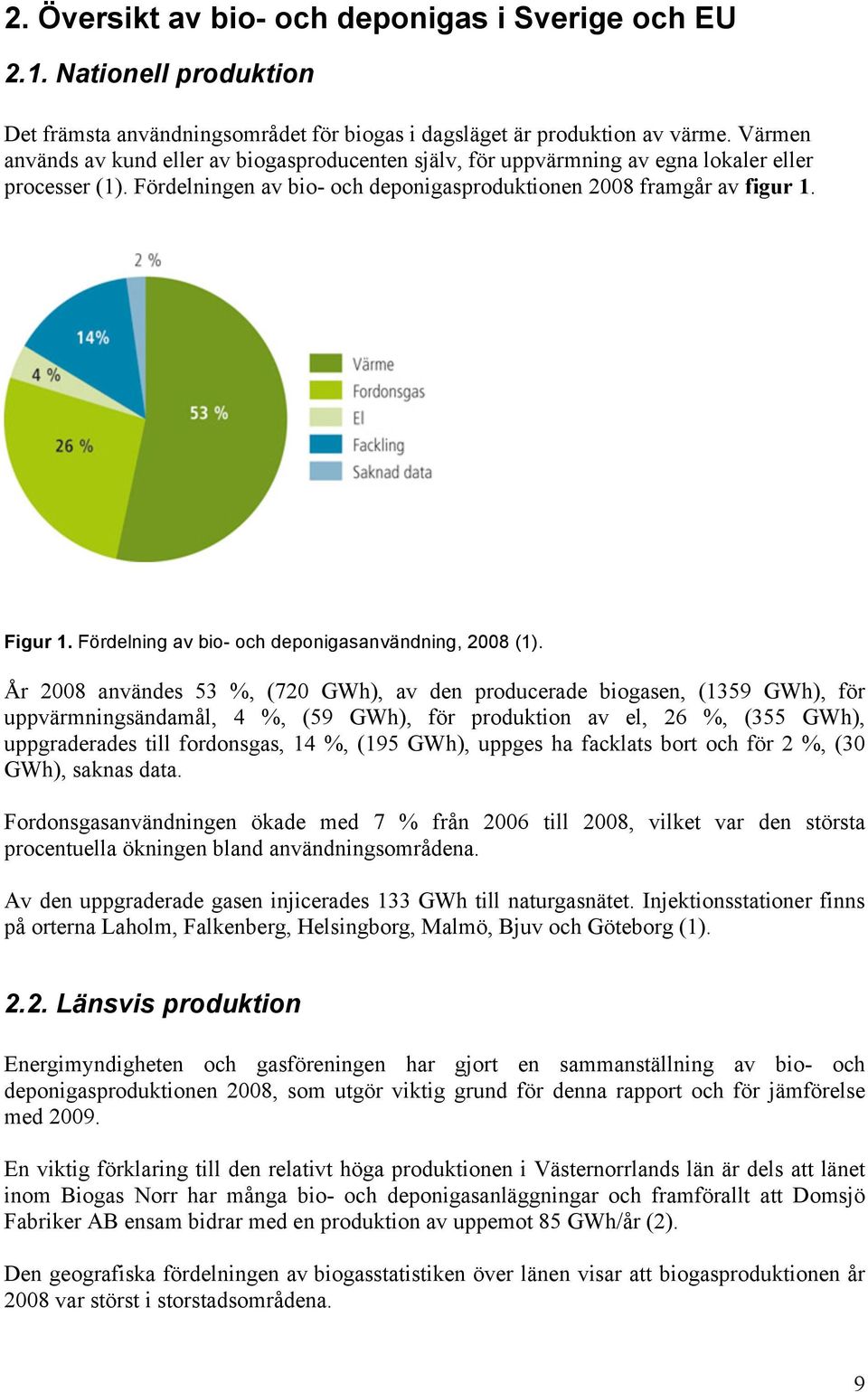 Fördelning av bio- och deponigasanvändning, 28 (1).