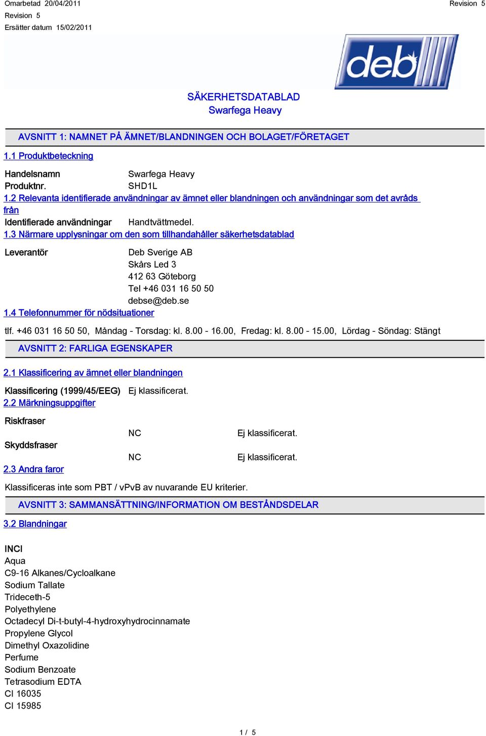 SÄKERHETSDATABLAD Swarfega Heavy - PDF Free Download