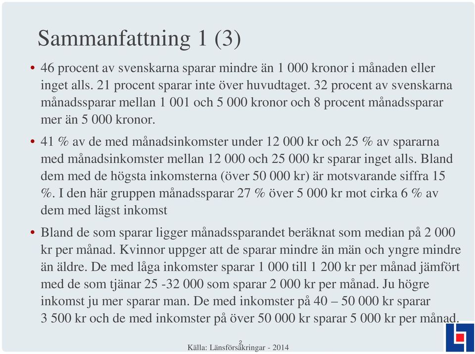 41 % av de med månadsinkomster under 1 kr och 25 % av spararna med månadsinkomster mellan 1 och 25 000 kr sparar inget alls.