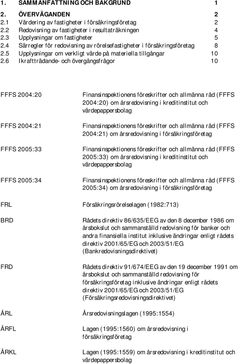 6 Ikraftträdande- och övergångsfrågor 10 FFFS 2004:20 FFFS 2004:21 FFFS 2005:33 FFFS 2005:34 Finansinspektionens föreskrifter och allmänna råd (FFFS 2004:20) om årsredovisning i kreditinstitut och