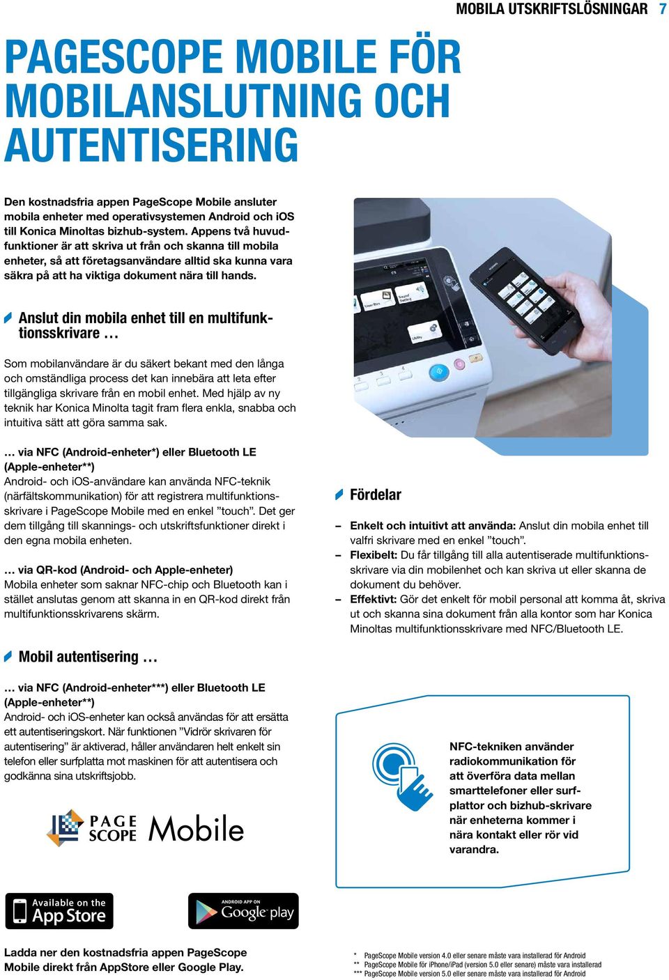 Appens två huvudfunktioner är att skriva ut från och skanna till mobila enheter, så att företagsanvändare alltid ska kunna vara säkra på att ha viktiga dokument nära till hands.