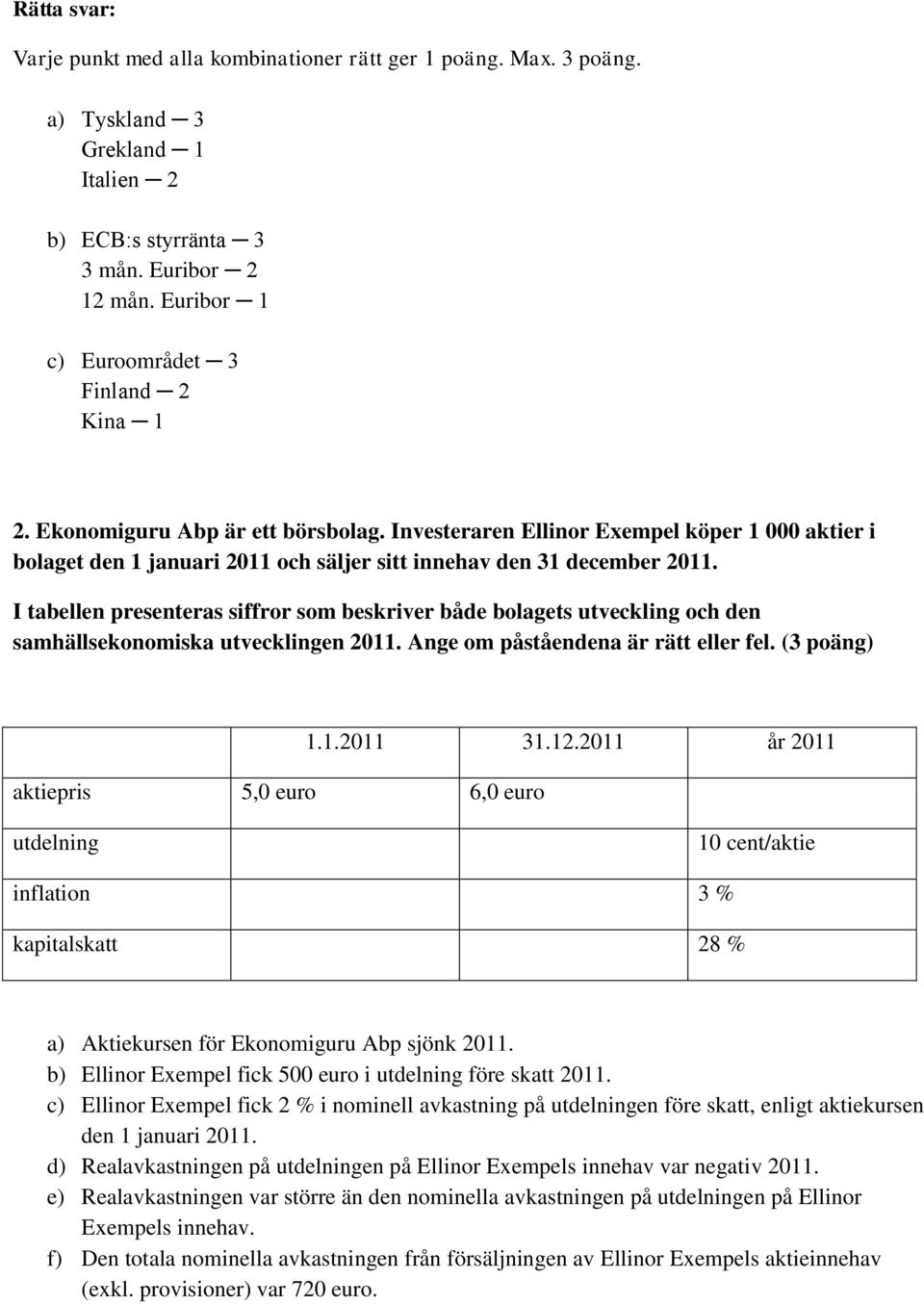 I tabellen presenteras siffror som beskriver både bolagets utveckling och den samhällsekonomiska utvecklingen 0.