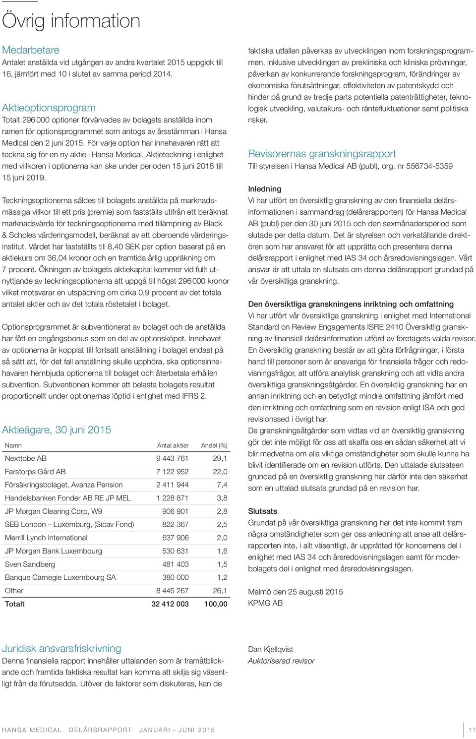 För varje option har innehavaren rätt att teckna sig för en ny aktie i Hansa Medical. Aktieteckning i enlighet med villkoren i optionerna kan ske under perioden 15 juni 2018 till 15 juni 2019.