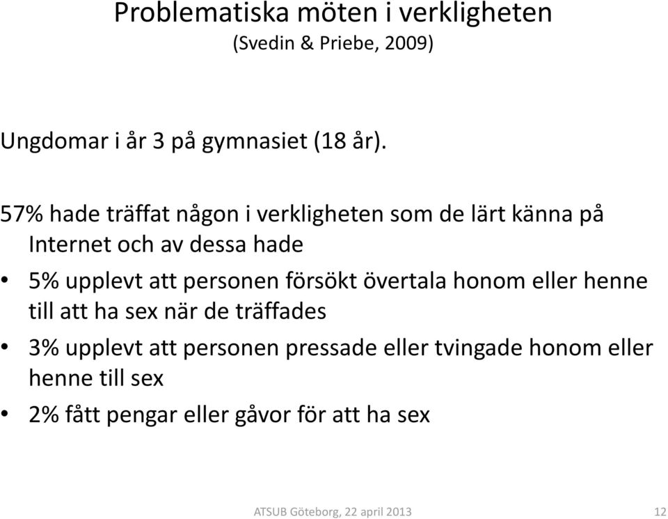 att personen försökt övertala honom eller henne till att ha sex när de träffades 3% upplevt att