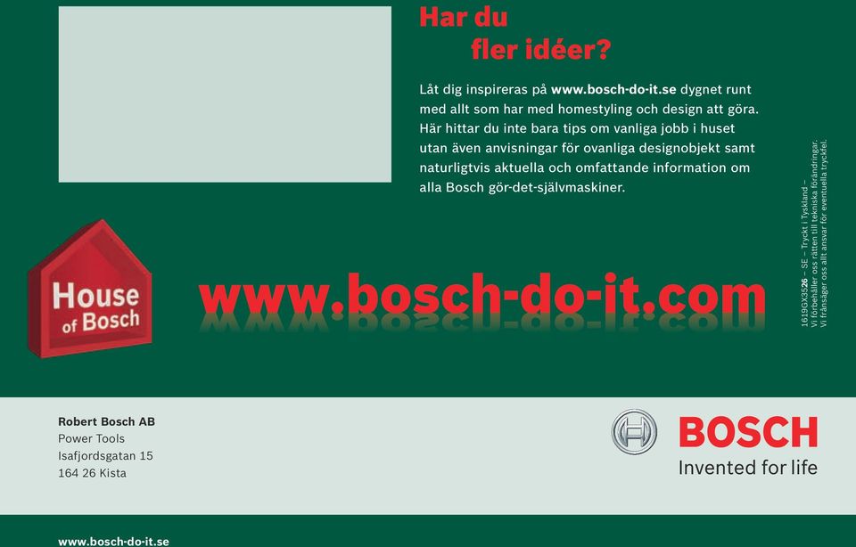 omfattande information om alla Bosch gör-det-självmaskiner.