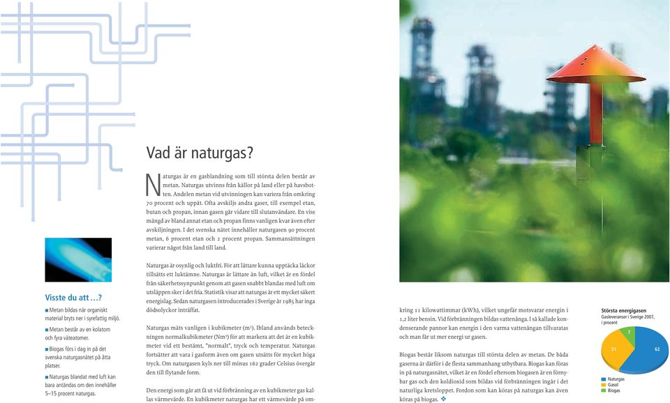 En viss mängd av bland annat etan och propan finns vanligen kvar även efter avskiljningen. I det svenska nätet innehåller naturgasen 90 procent metan, 6 procent etan och 2 procent propan.