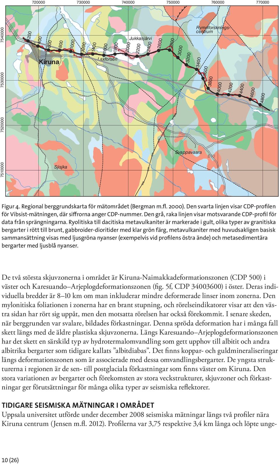 Den svarta linjen visar CDP-profilen för Vibsist-mätningen, där siffrorna anger CDP-nummer. Den grå, raka linjen visar motsvarande CDP-profil för data från sprängningarna.