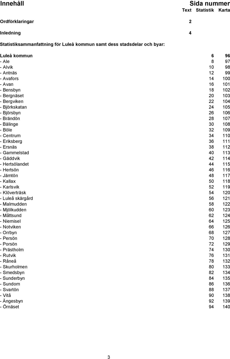 Eriksberg 36 111 - Ersnäs 38 112 - Gammelstad 40 113 - Gäddvik 42 114 - Hertsölandet 44 115 - Hertsön 46 116 - Jämtön 48 117 - Kallax 50 118 - Karlsvik 52 119 - Klöverträsk 54 120 - Luleå skärgård 56