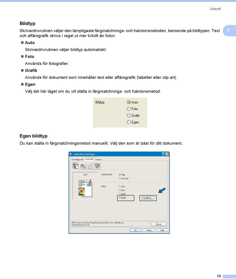 Foto Används för fotografier. Grafik Används för dokument som innehåller text eller affärsgrafik (tabeller eller clip art).