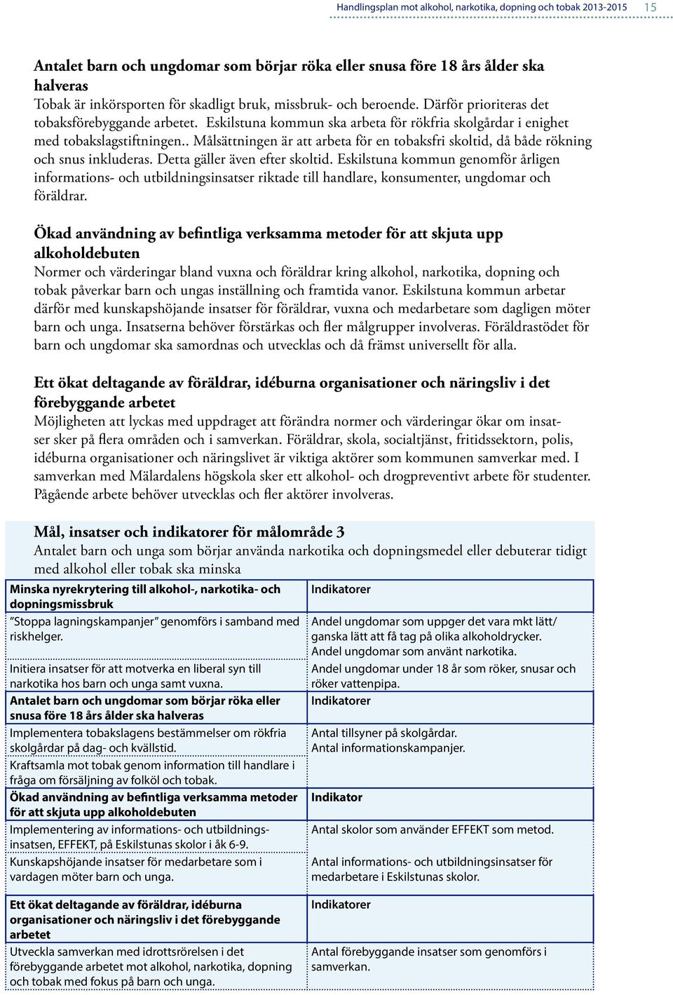 . Målsättningen är att arbeta för en tobaksfri skoltid, då både rökning och snus inkluderas. Detta gäller även efter skoltid.