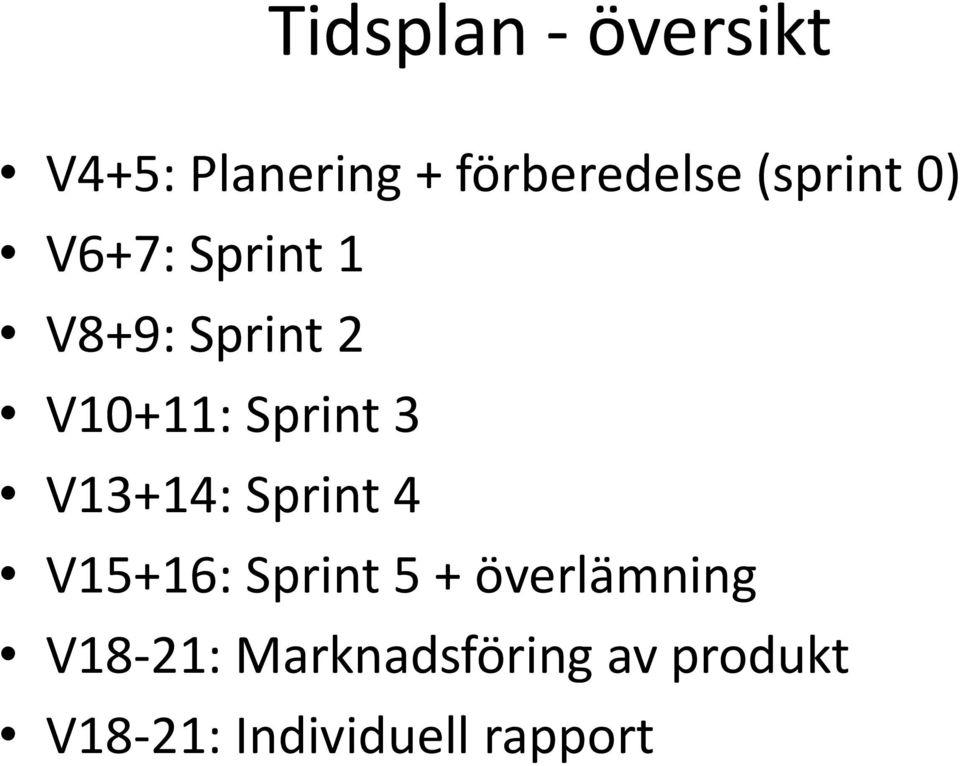 Sprint 3 V13+14: Sprint 4 V15+16: Sprint 5 +