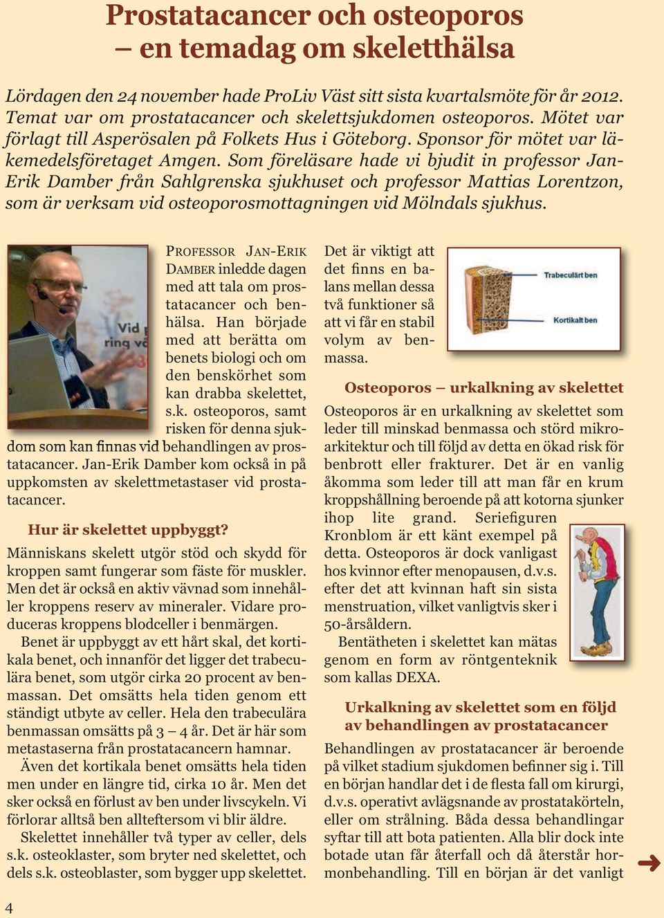 Som föreläsare hade vi bjudit in professor Jan- Erik Damber från Sahlgrenska sjukhuset och professor Mattias Lorentzon, som är verksam vid osteoporosmottagningen vid Mölndals sjukhus.