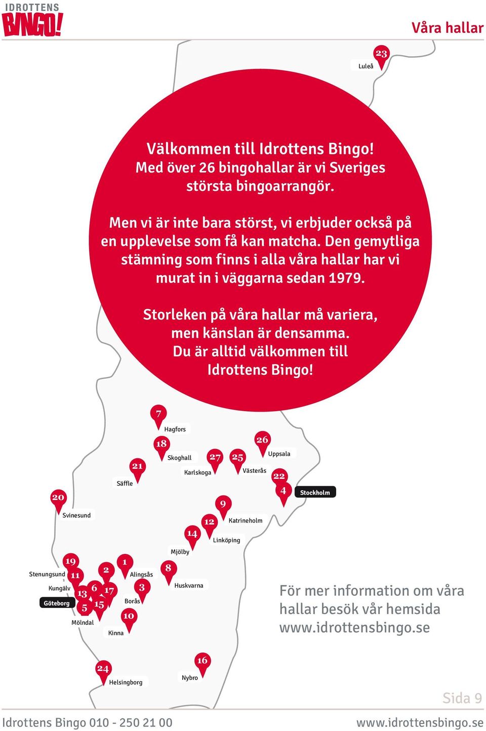 Storleken på våra hallar må variera, men känslan är densamma. Du är alltid välkommen till Idrottens Bingo!