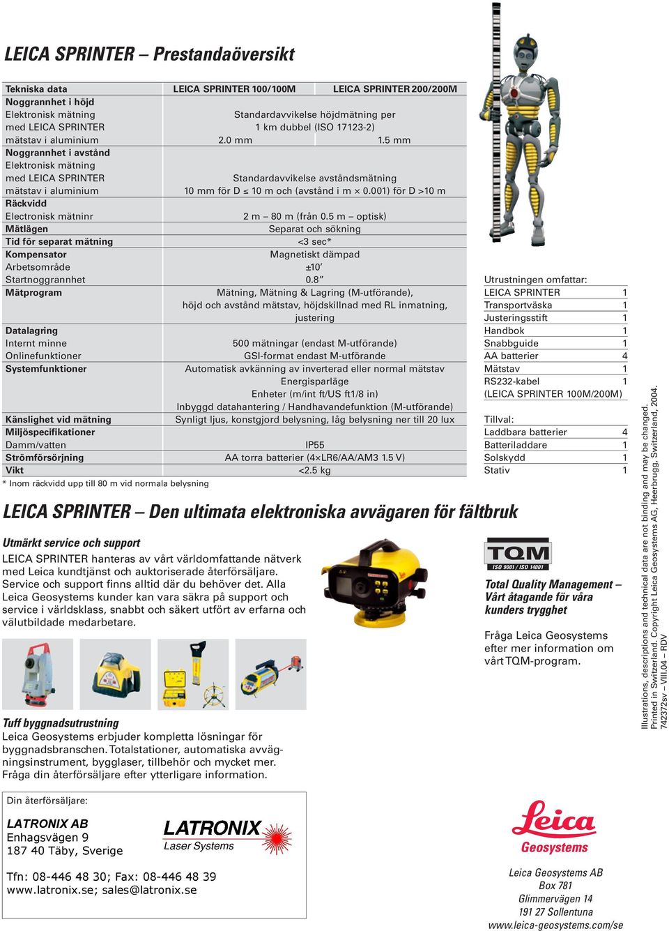 001) för D >10 m Räckvidd Electronisk mätninr 2 m 80 m (från 0.