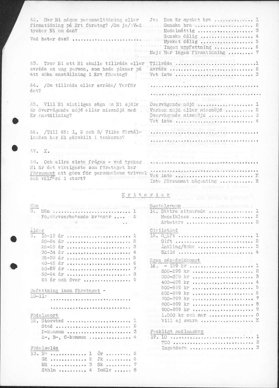 hade planer på Avråda att söka anställning i Ert företag? Vet inte 64. /Om tillråda eller avråda/ Varför det?