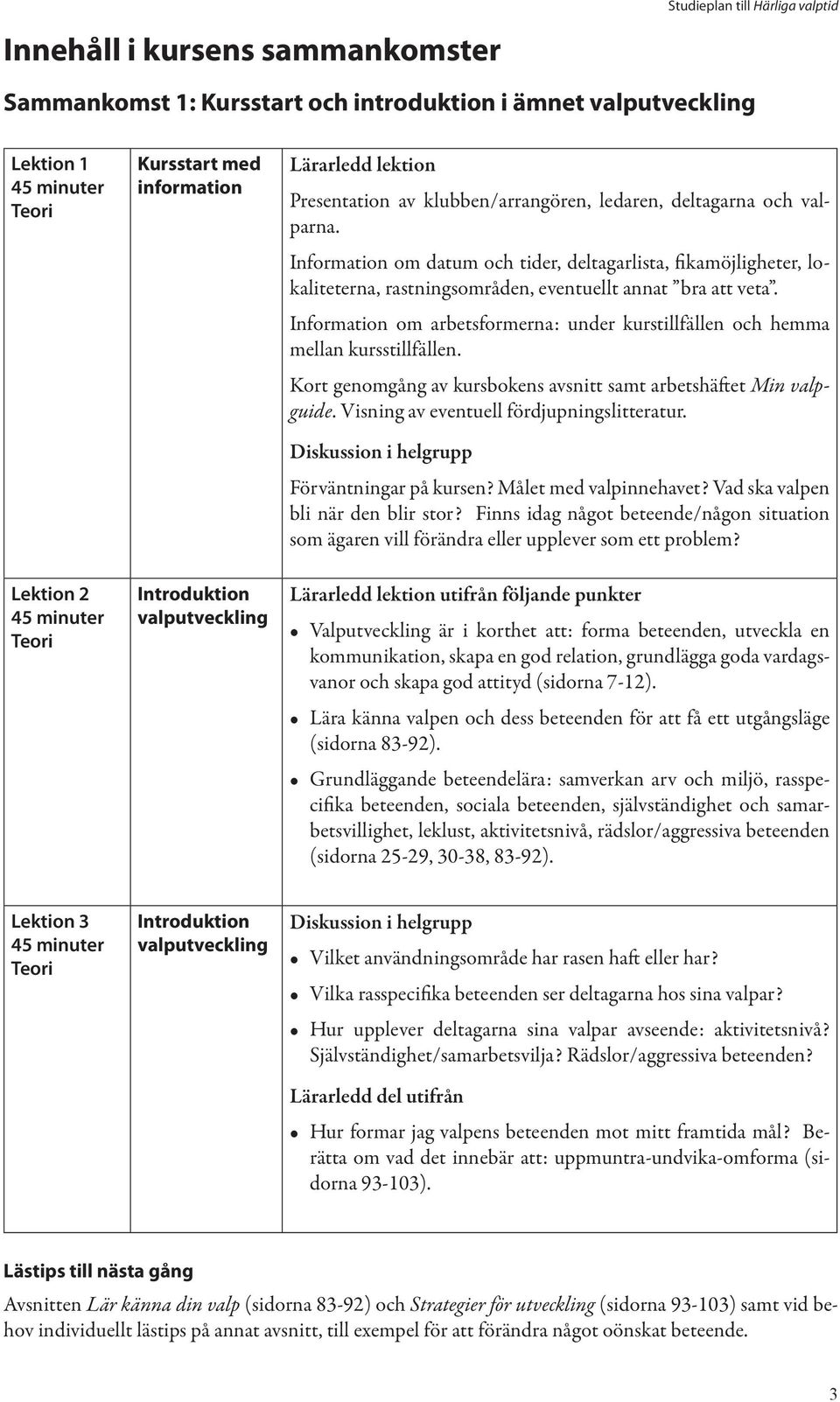 Information om datum och tider, deltagarlista, fikamöjligheter, lokaliteterna, rastningsområden, eventuellt annat bra att veta.