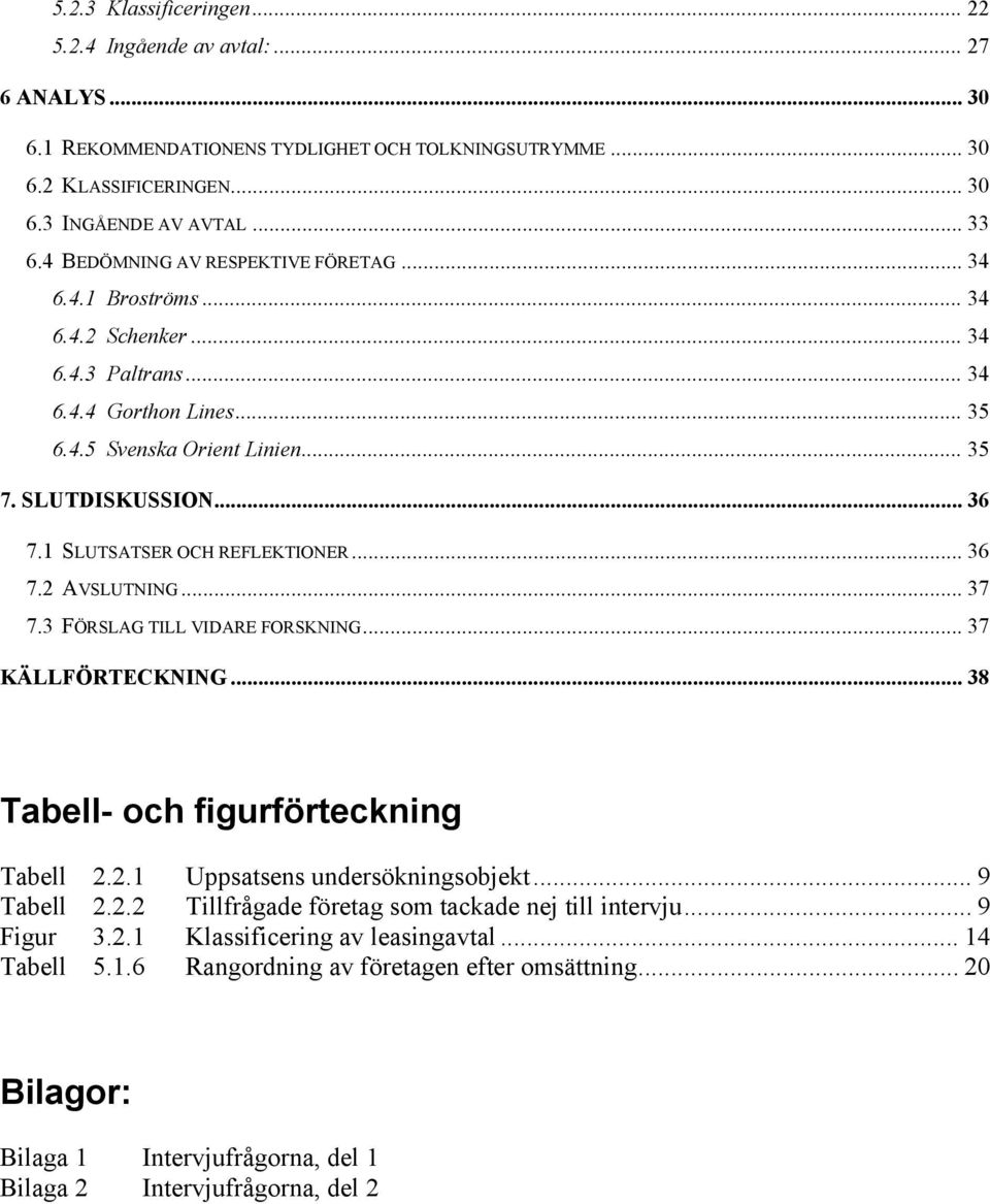 1 SLUTSATSER OCH REFLEKTIONER... 36 7.2 AVSLUTNING... 37 7.3 FÖRSLAG TILL VIDARE FORSKNING... 37 KÄLLFÖRTECKNING... 38 Tabell- och figurförteckning Tabell 2.2.1 Uppsatsens undersökningsobjekt.