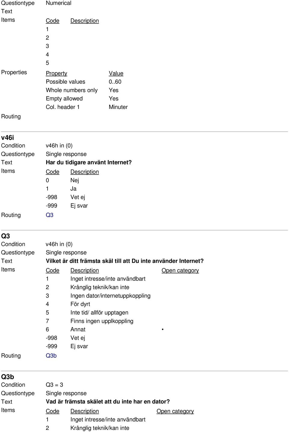 Q3 Q3 Condition v46h in (0) Vilket är ditt främsta skäl till att Du inte använder Internet?