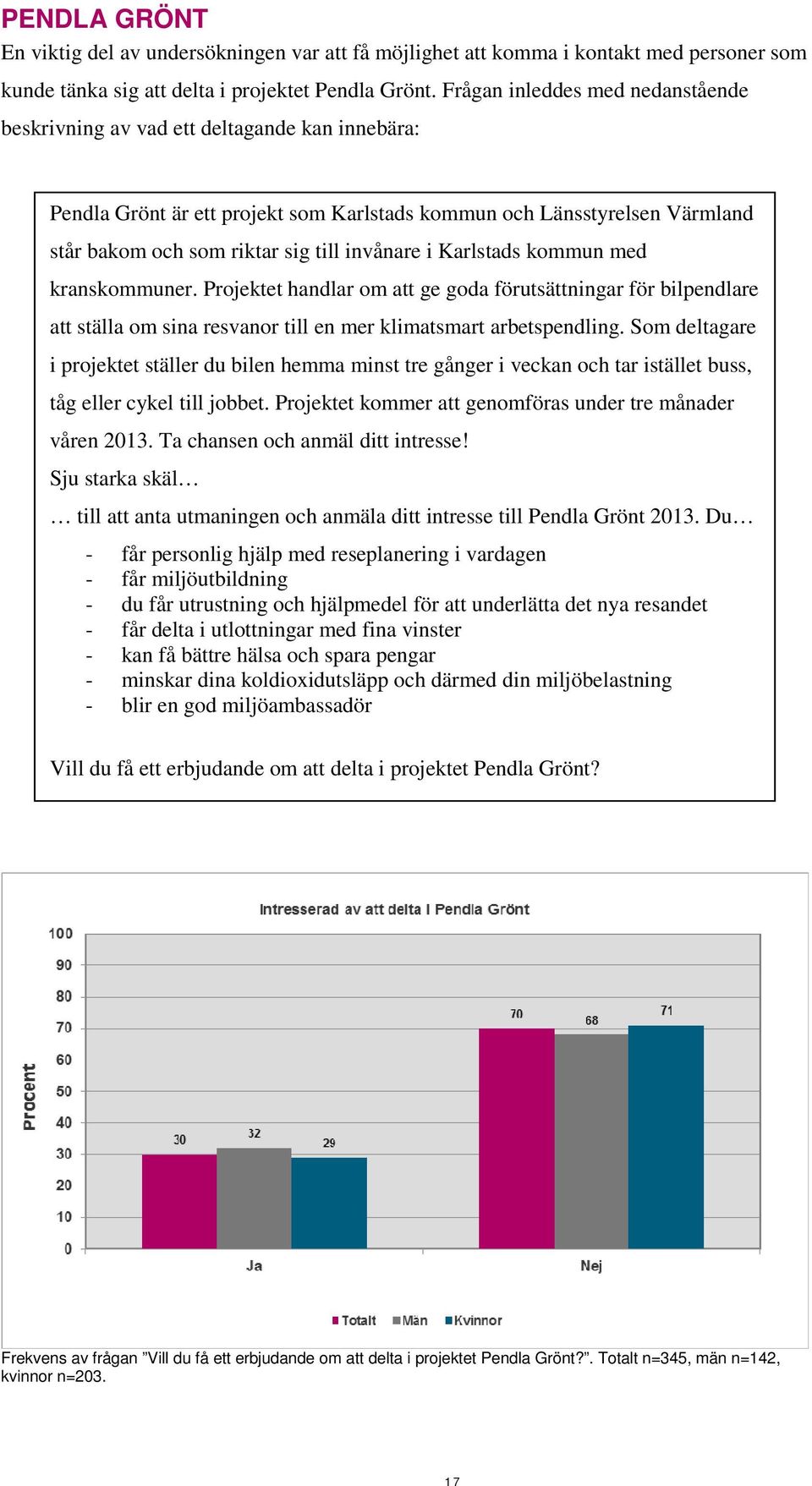 invånare i Karlstads kommun med kranskommuner. Projektet handlar om att ge goda förutsättningar för bilpendlare att ställa om sina resvanor till en mer klimatsmart arbetspendling.