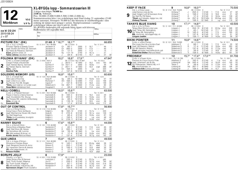 Startprissumman i samtliga avdelningar räknas per den 6 juli kl. 24.00. XL-BYGGs hederspris till segrande hästs ägare och körsven. ederstäcke till segrande häst. ca kl 22:24 PICTURE F.