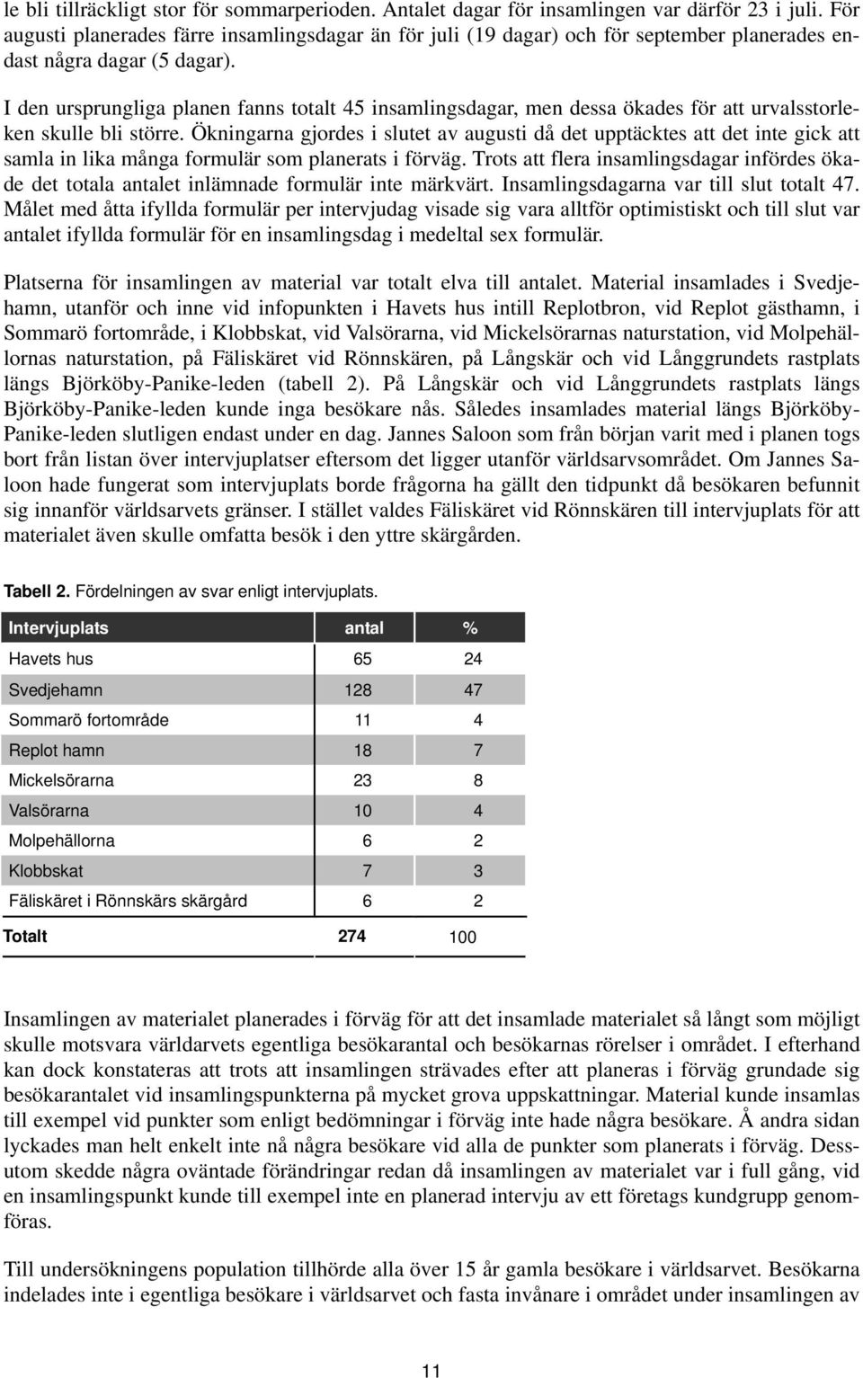 I den ursprungliga planen fanns totalt 45 insamlingsdagar, men dessa ökades för att urvalsstorleken skulle bli större.