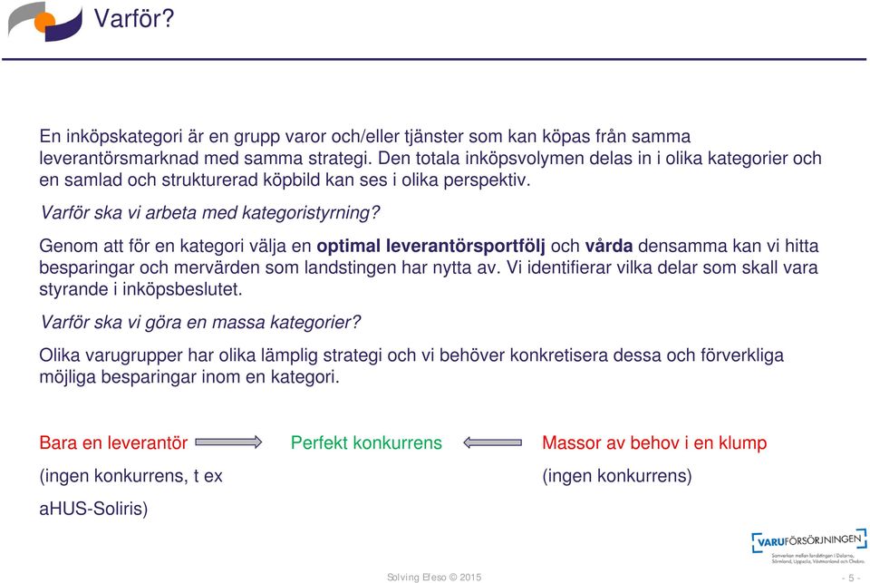 Genom att för en kategori välja en optimal leverantörsportfölj och vårda densamma kan vi hitta besparingar och mervärden som landstingen har nytta av.