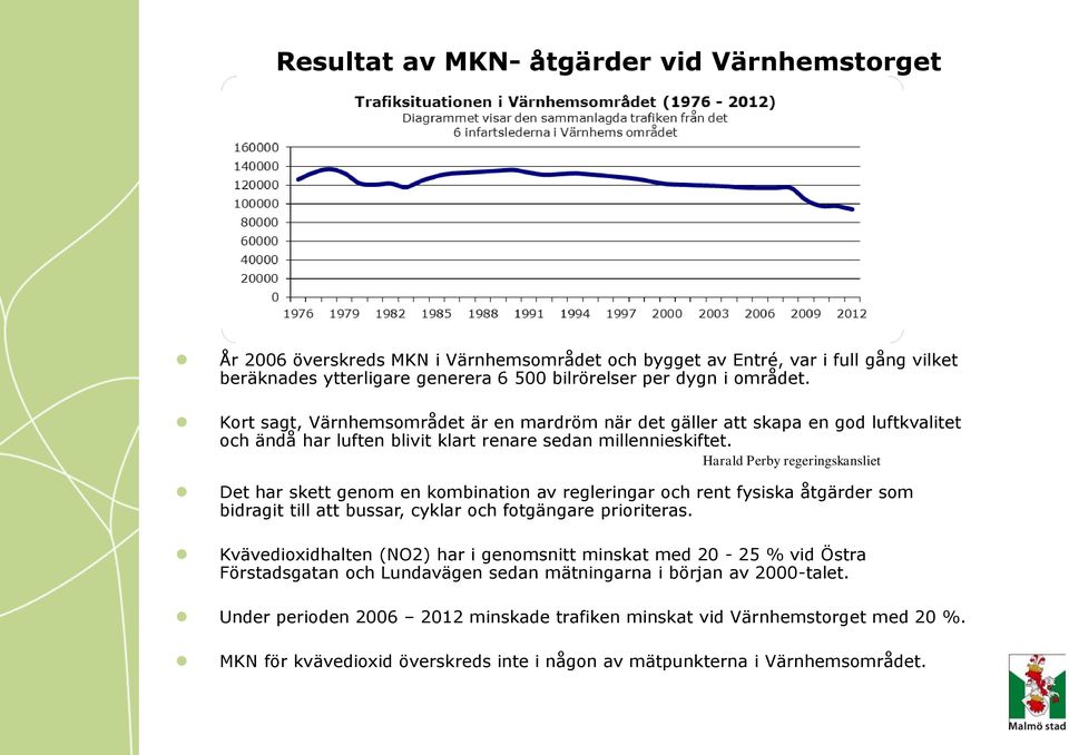 Harald Perby regeringskansliet Det har skett genom en kombination av regleringar och rent fysiska åtgärder som bidragit till att bussar, cyklar och fotgängare prioriteras.