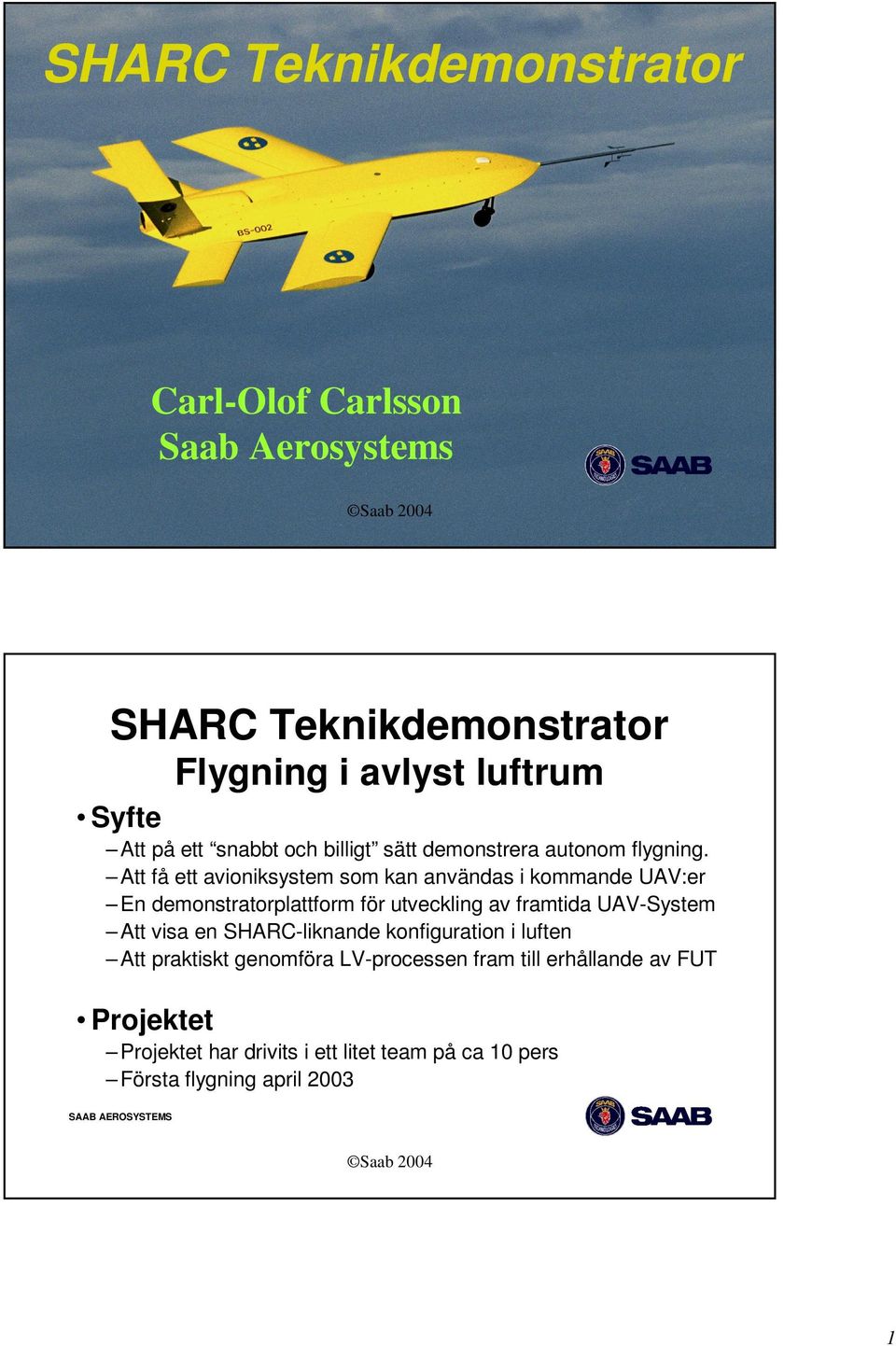 Att få ett avioniksystem som kan användas i kommande UAV:er En demonstratorplattform för utveckling av framtida UAV-System Att