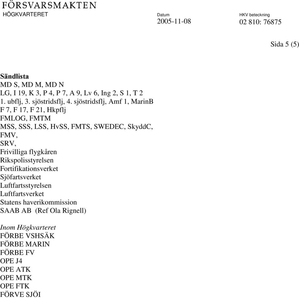 Frivilliga flygkåren Rikspolisstyrelsen Fortifikationsverket Sjöfartsverket Luftfartsstyrelsen Luftfartsverket Statens