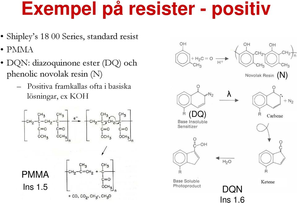 phenolic novolak resin (N) Positiva framkallas ofta i