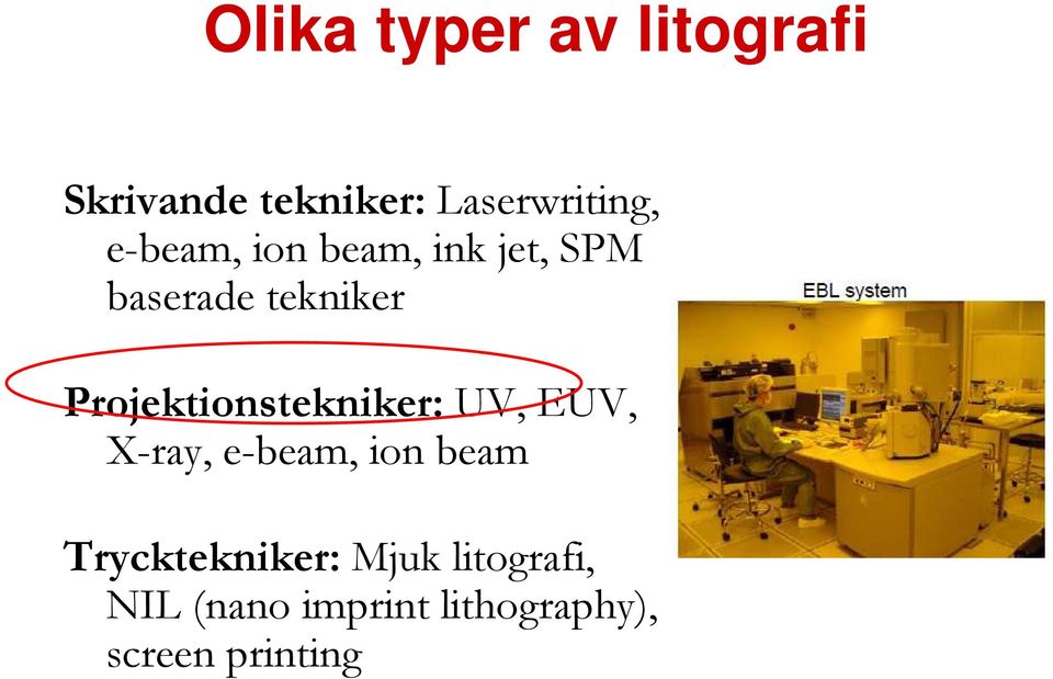 Projektionstekniker: UV, EUV, X-ray, e-beam, ion beam