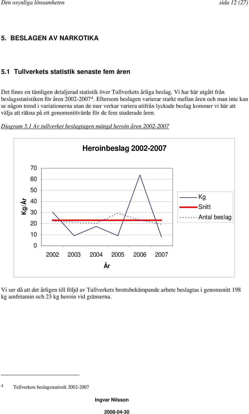 Eftersom beslagen varierar starkt mellan åren och man inte kan se någon trend i variationerna utan de mer verkar variera utifrån lyckade beslag kommer vi här att välja att räkna på ett