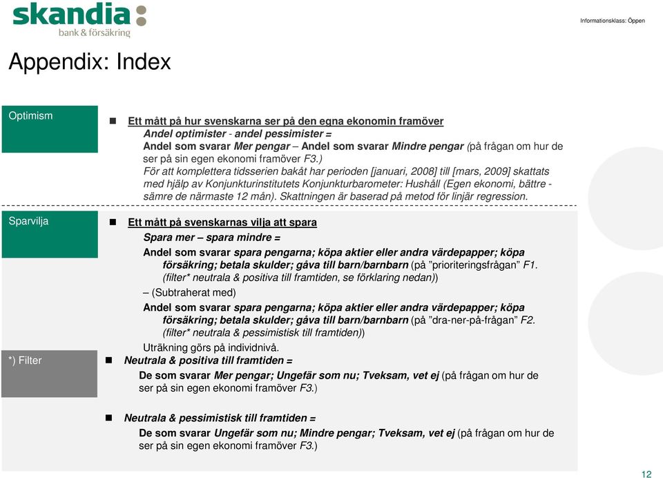 ) För att komplettera tidsserien bakåt har perioden [januari, 2008] till [mars, 2009] skattats med hjälp av Konjunkturinstitutets Konjunkturbarometer: Hushåll (Egen ekonomi, bättre - sämre de