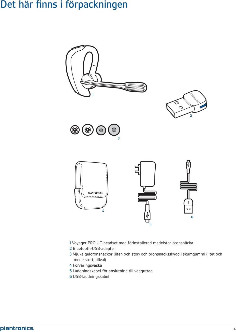 gelöronsnäckor (liten och stor) och öronsnäcksskydd i skumgummi (litet och