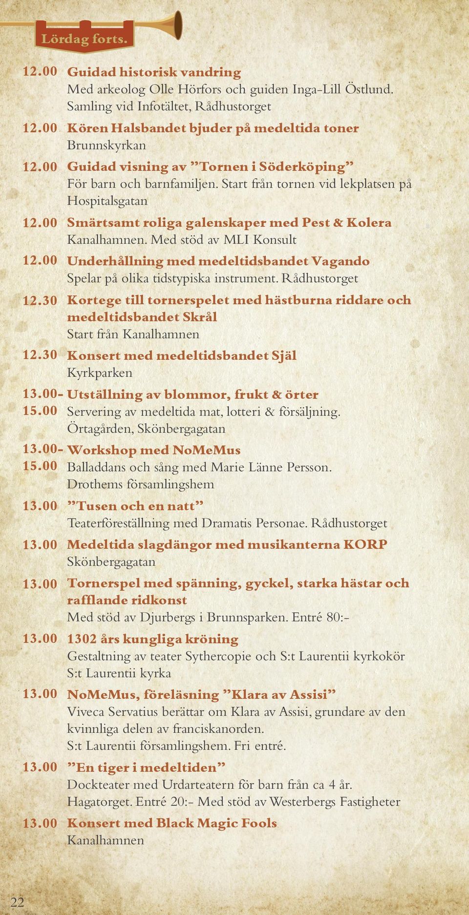 Start från tornen vid lekplatsen på Hospitalsgatan Smärtsamt roliga galenskaper med Pest & Kolera Kanalhamnen.