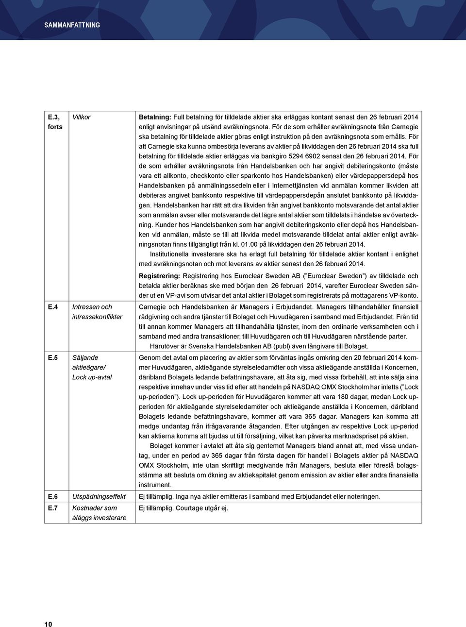 För att Carnegie ska kunna ombesörja leverans av aktier på likviddagen den 26 februari 2014 ska full betalning för tilldelade aktier erläggas via bankgiro 5294 6902 senast den 26 februari 2014.