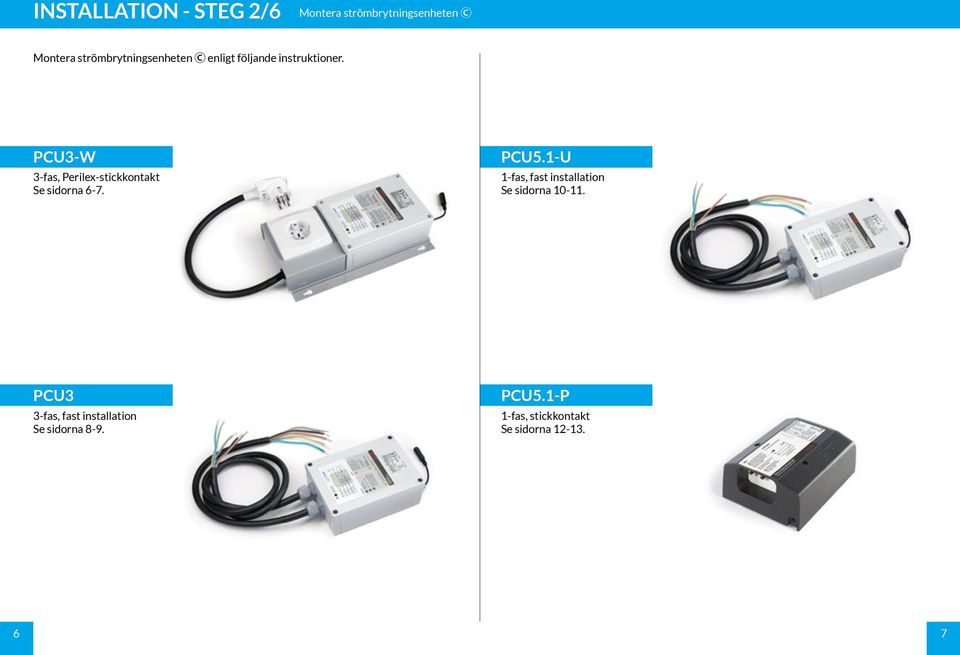 PCU-W -fas, Perilex-stickkontakt Se sidorna 6-7. PCU5.