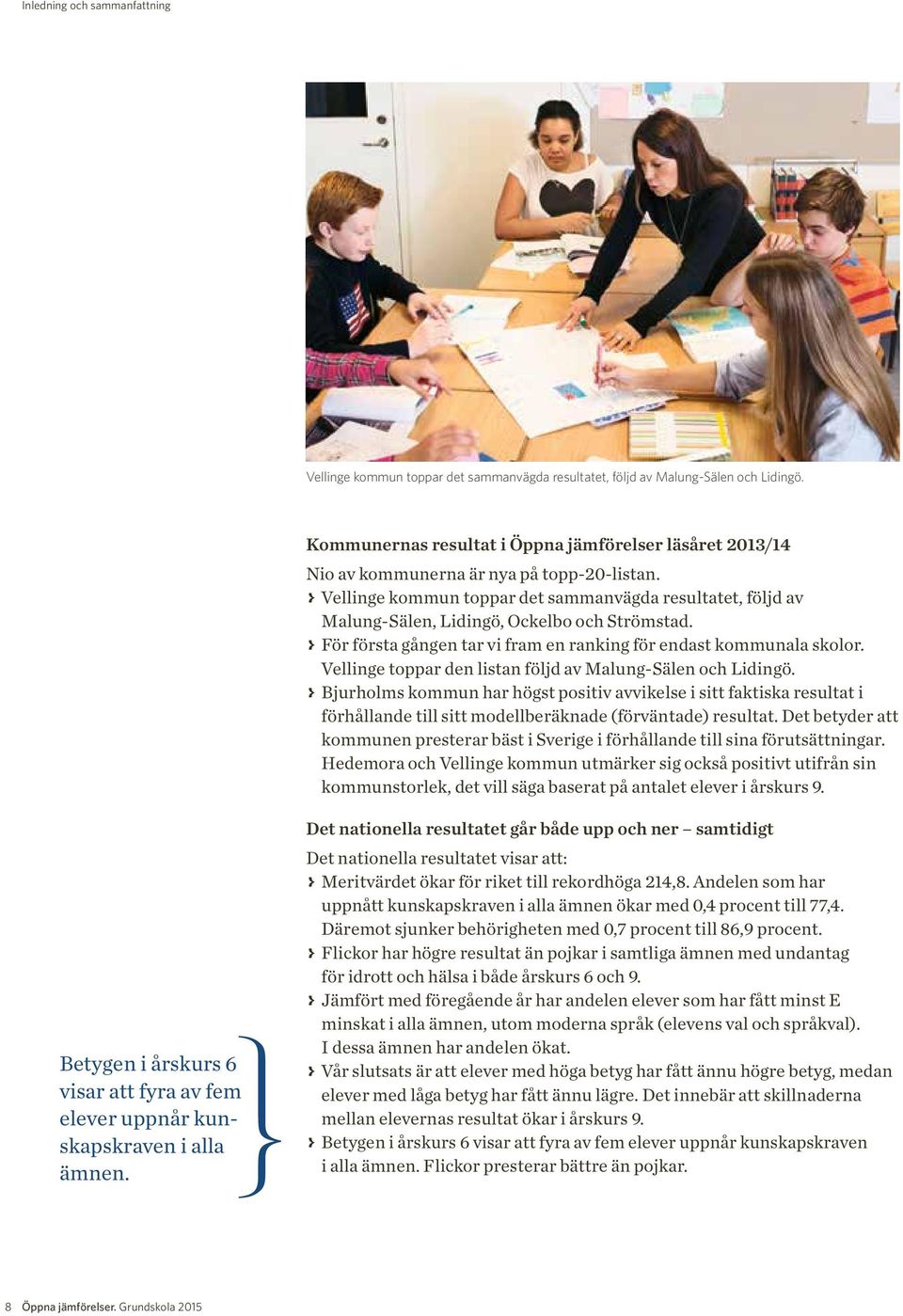 > > Vellinge kommun toppar det sammanvägda resultatet, följd av Malung-Sälen, Lidingö, Ockelbo och Strömstad. > > För första gången tar vi fram en ranking för endast kommunala skolor.