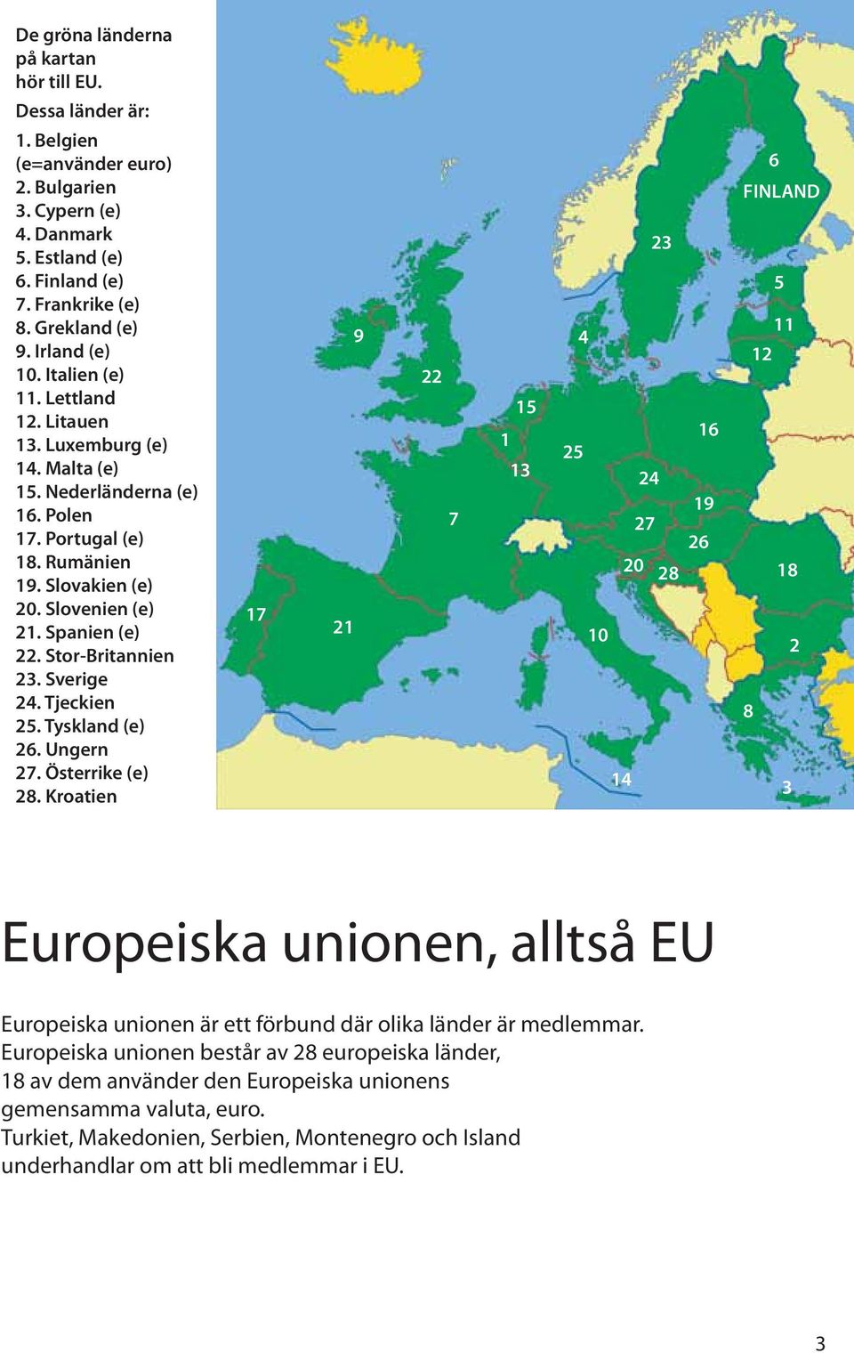 Spanien (e) 22. Stor-Britannien 23. Sverige 24. Tjeckien 25. Tyskland (e) 26. Ungern 27. Österrike (e) 28.