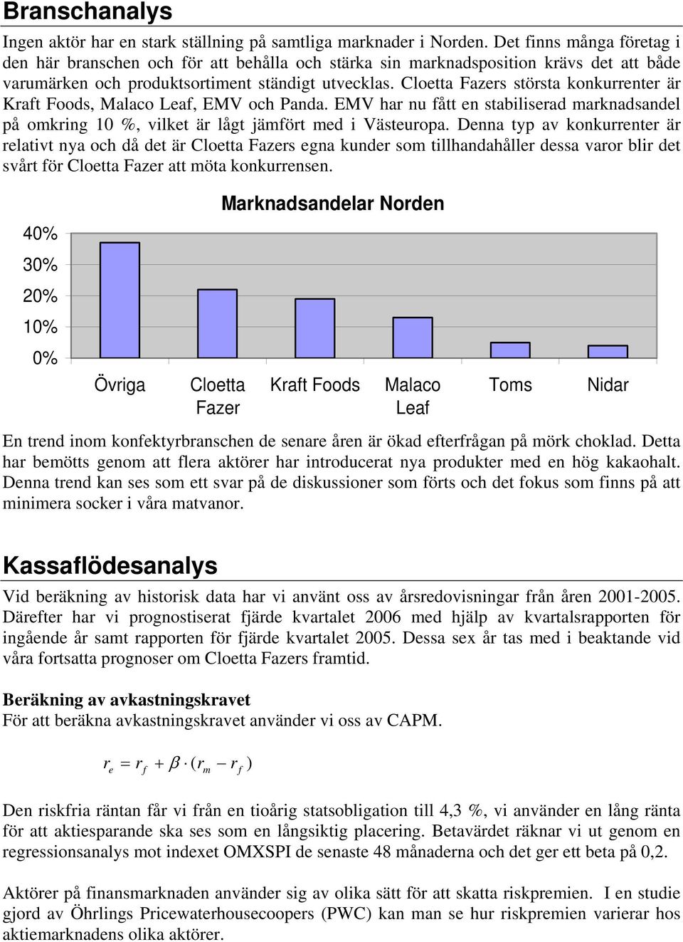 Cloetta Fazers största konkurrenter är Kraft Foods, Malaco Leaf, EMV och Panda. EMV har nu fått en stabiliserad marknadsandel på omkring 10 %, vilket är lågt jämfört med i Västeuropa.
