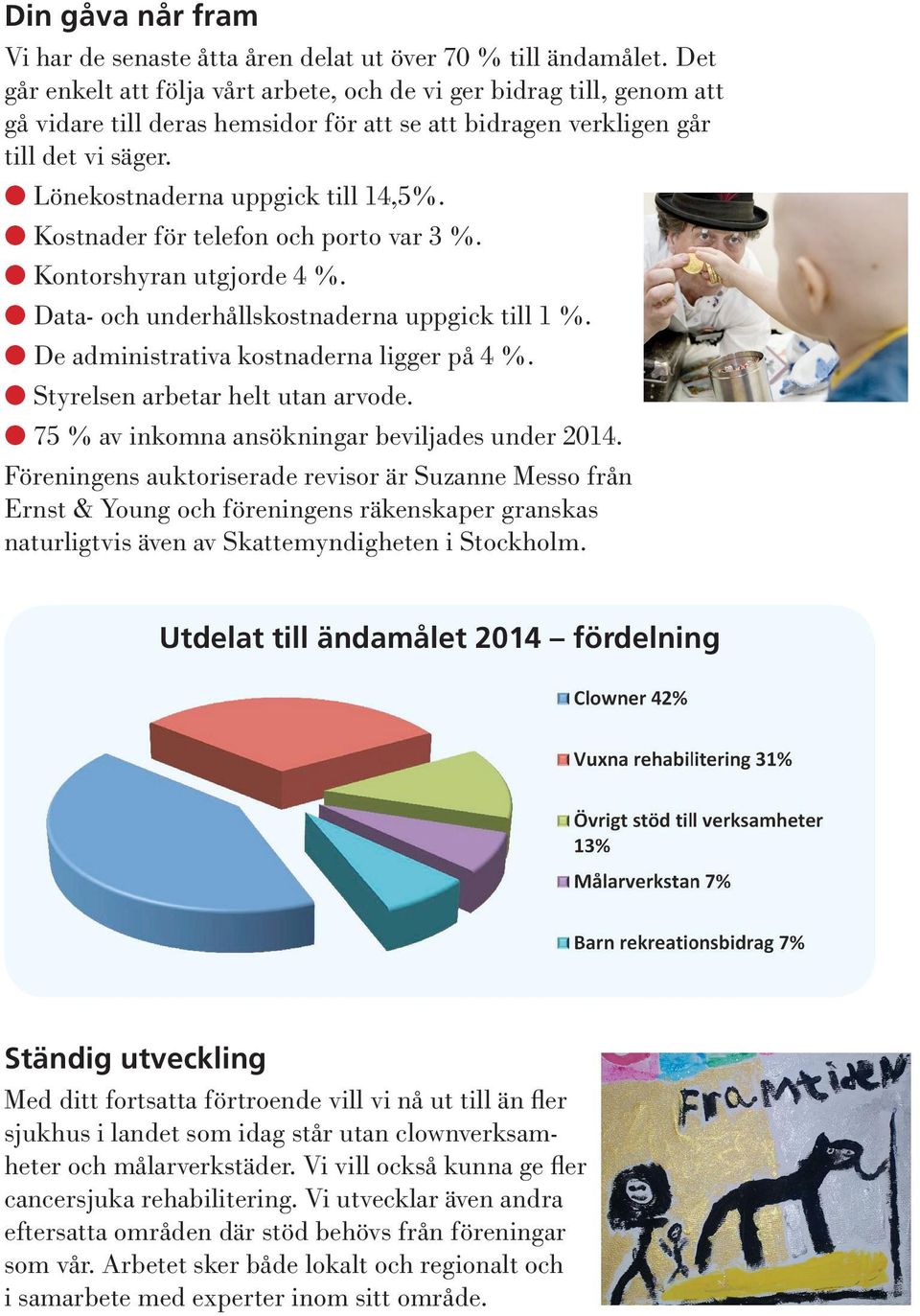 Kostnader för telefon och porto var 3 %. Kontorshyran utgjorde 4 %. Data- och underhållskostnaderna uppgick till 1 %. De administrativa kostnaderna ligger på 4 %. Styrelsen arbetar helt utan arvode.
