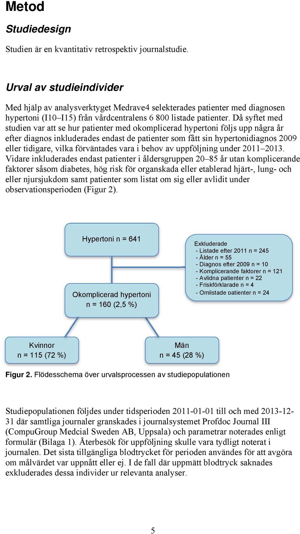 Då syftet med studien var att se hur patienter med okomplicerad hypertoni följs upp några år efter diagnos inkluderades endast de patienter som fått sin hypertonidiagnos 2009 eller tidigare, vilka