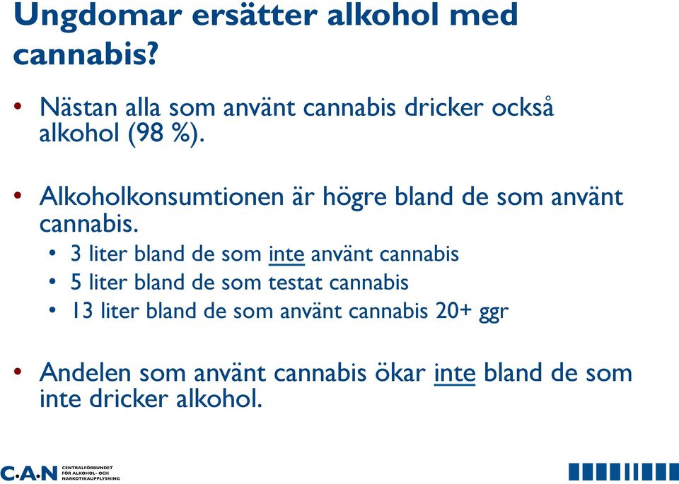 Alkoholkonsumtionen är högre bland de som använt cannabis.