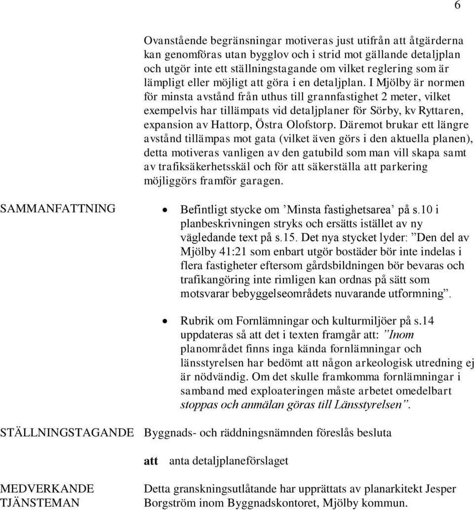 I Mjölby är normen för minsta avstånd från uthus till grannfastighet 2 meter, vilket exempelvis har tillämpats vid detaljplaner för Sörby, kv Ryttaren, expansion av Hattorp, Östra Olofstorp.