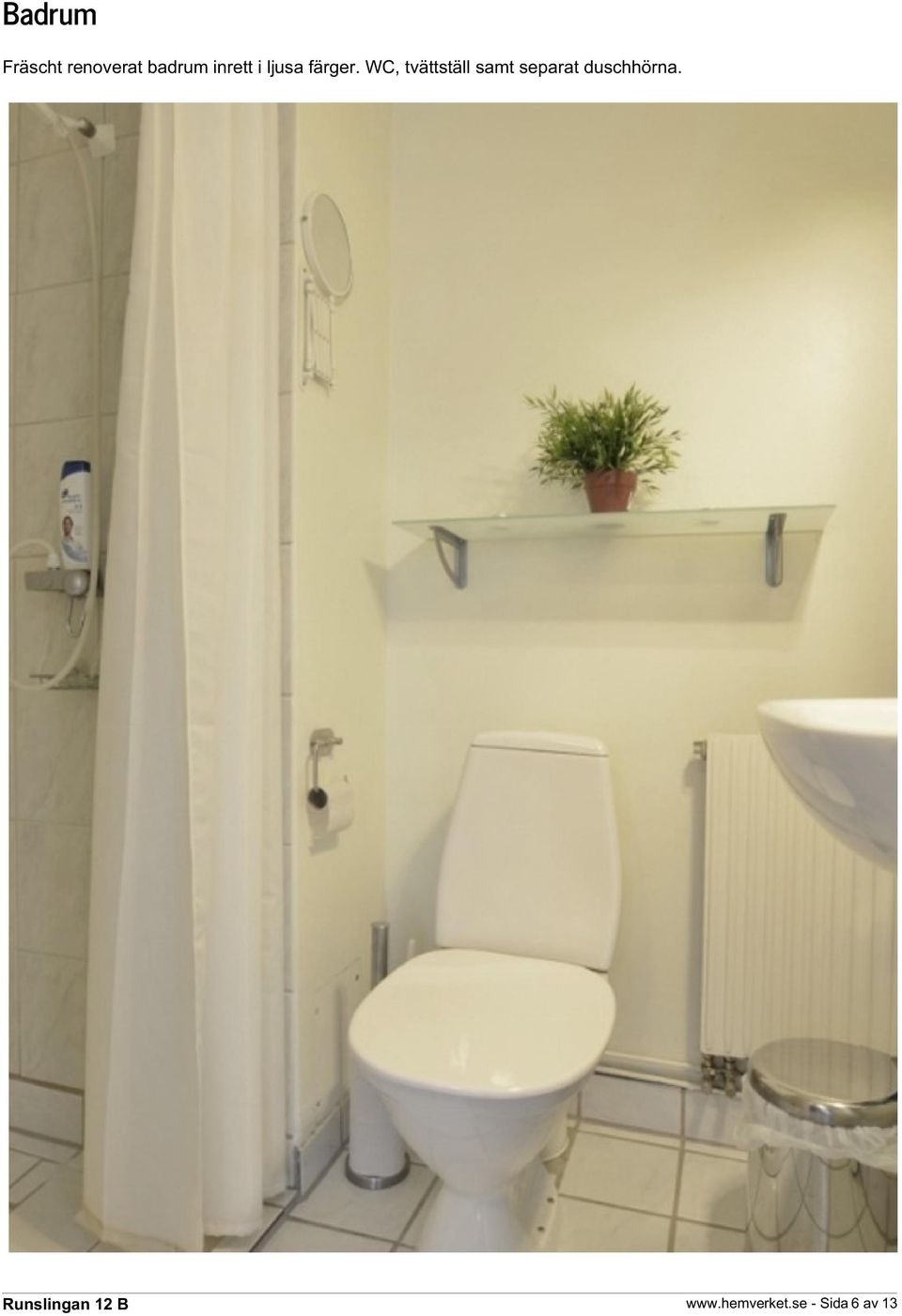 WC, tvättställ samt separat