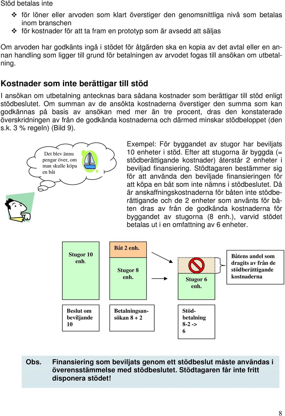 Kostnader som inte berättigar till stöd I ansökan om utbetalning antecknas bara sådana kostnader som berättigar till stöd enligt stödbeslutet.